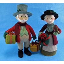 knitted toys of Grandma Holly and Grandpa Jolly, Dickensian Christmas characters