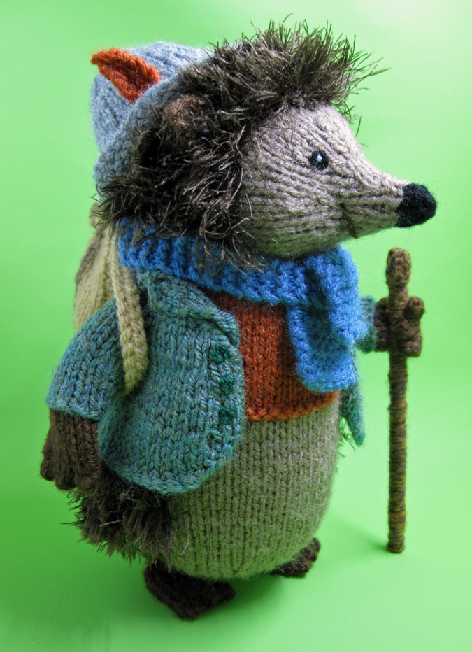 Alfie the hiking hedgehog knitted toy