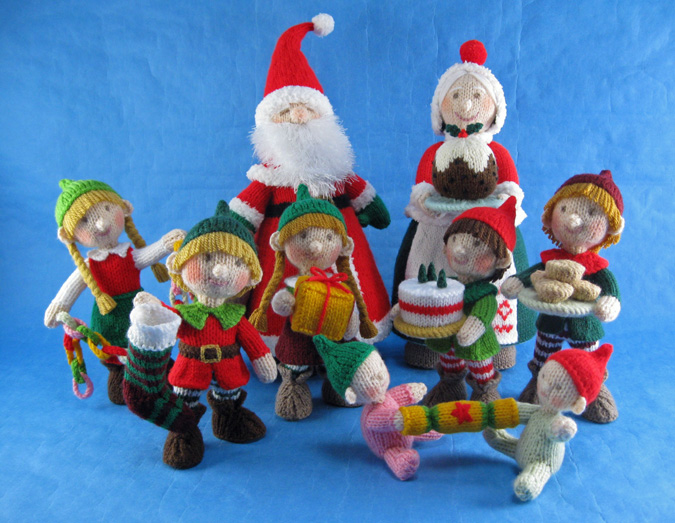 knitted toys of Mr and Mrs Santa Claus with their grandchildren